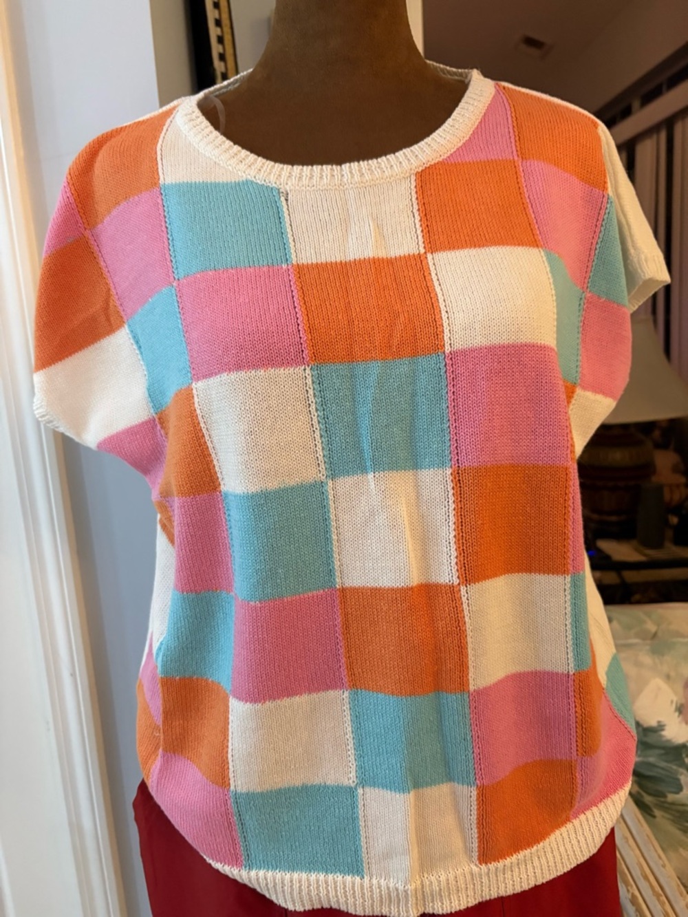Staccato Colorblock Knit Top in Pink, Orange, Aqua & Cream